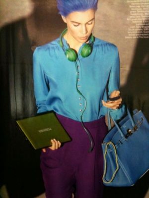 blue green editorial from vogue - birkin bag